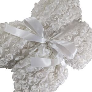 LUSH DECOR! CREAM RIBBON EMBROIDERED POUFY ROSETTES PLUSH SHOWER CURTAIN!